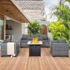 4 Piece Patio Furniture Set with Fire Pit Table and Cushions, PE Rattan Patio Furniture Set