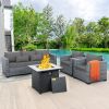 4 Piece Patio Furniture Set with Fire Pit Table and Cushions, PE Rattan Patio Furniture Set