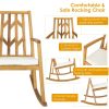 Patio Acacia Wood Rocking Chair Sofa with Armrest and Cushion for Garden and Deck