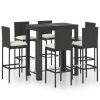 7 Piece Patio Bar Set with Cushions Poly Rattan Black