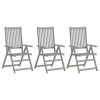 Patio Reclining Chairs 3 pcs with Cushions Solid Acacia Wood