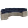 Patio Sofa with Cushions Half-Round Gray Poly Rattan