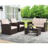 4 Piece Outdoor Patio Furniture Set, Wicker Conversation Set, Rattan Sofa Chair with Cushions for Backyard Lawn Garden