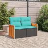 Patio Sofa with Cushions 2-Seater Black Poly Rattan