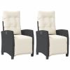 Reclining Patio Chairs 2 pcs with Footrest Black Poly Rattan