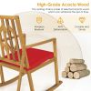 Patio Acacia Wood Rocking Chair Sofa with Armrest and Cushion for Garden and Deck