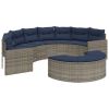 Patio Sofa with Cushions Half-Round Gray Poly Rattan