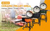 24 "Ceramic Pellet Grill with 19.6" diameter Gridiron Double Ceramic Liner 4-in-1 Smoked Roasted BBQ Pan-roasted for Outdoors Patio