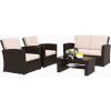 4 Piece Outdoor Patio Furniture Set, Wicker Conversation Set, Rattan Sofa Chair with Cushions for Backyard Lawn Garden