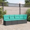 Patio Sofa with Cushions 4-Seater Black Poly Rattan