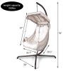 Swing Egg Chair with Stand Indoor Outdoor, UV Resistant Cushion Hanging Chair with Cup Holder